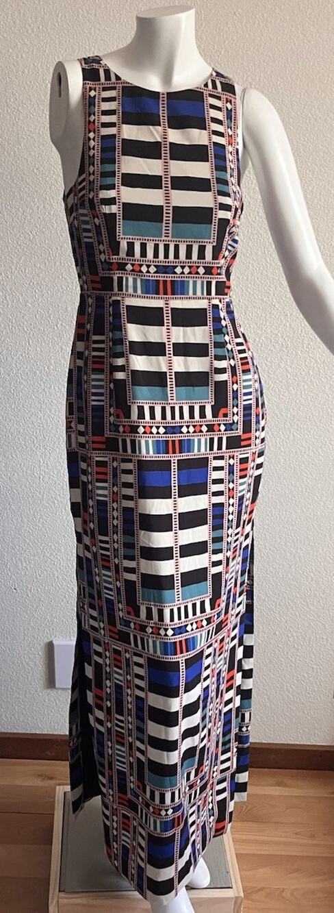 Mara Hoffman NWT Open Back Cutout Maxi Dress Size 6 Side Slit Riser Navy Print